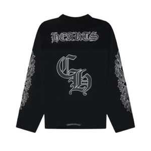 Chrome Hearts Black Jersey Long Sleeve Graphic V Neck Long Sleeve Shirt Size L